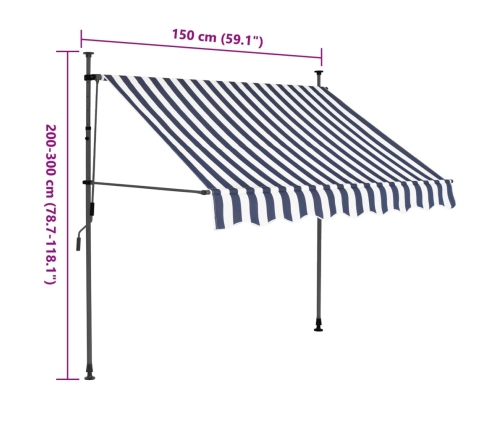 Toldo manual retráctil con LED azul y blanco 150 cm