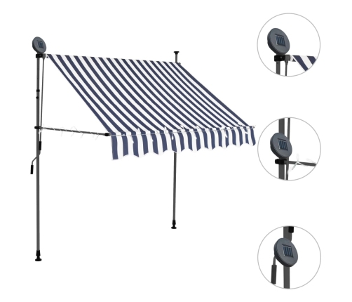 Toldo manual retráctil con LED azul y blanco 200 cm