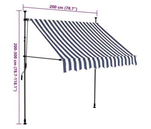 Toldo manual retráctil con LED azul y blanco 200 cm