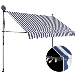 Toldo manual retráctil con LED azul y blanco 250 cm