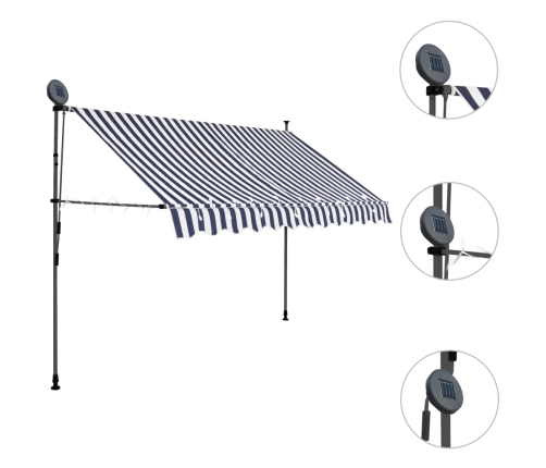 Toldo manual retráctil con LED azul y blanco 250 cm