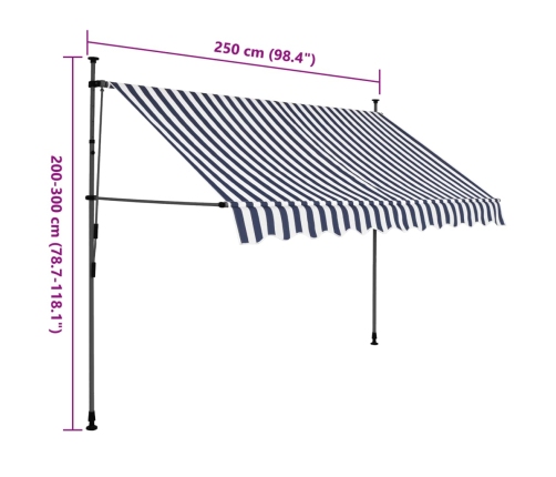 Toldo manual retráctil con LED azul y blanco 250 cm