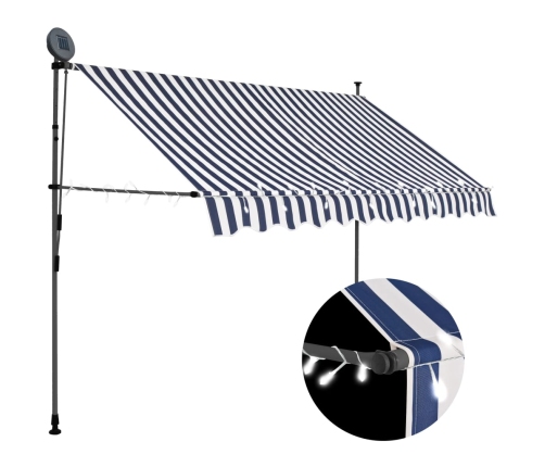 Toldo manual retráctil con LED azul y blanco 300 cm