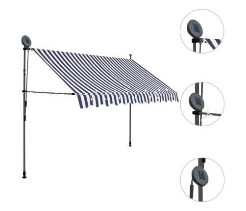 Toldo manual retráctil con LED azul y blanco 300 cm