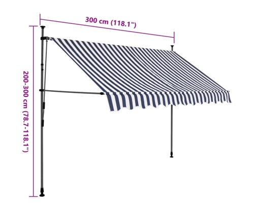 Toldo manual retráctil con LED azul y blanco 300 cm