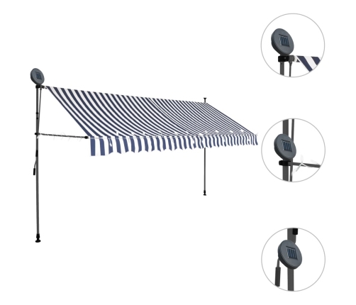 Toldo manual retráctil con LED azul y blanco 350 cm