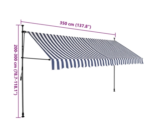 Toldo manual retráctil con LED azul y blanco 350 cm