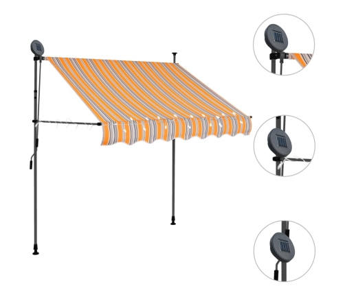 Toldo manual retráctil con LED amarillo y azul 100 cm