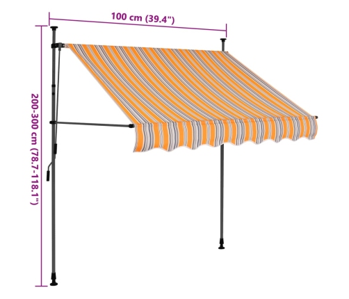 Toldo manual retráctil con LED amarillo y azul 100 cm