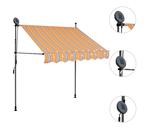 Toldo manual retráctil con LED amarillo y azul 200 cm