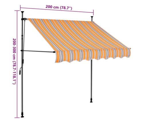 Toldo manual retráctil con LED amarillo y azul 200 cm