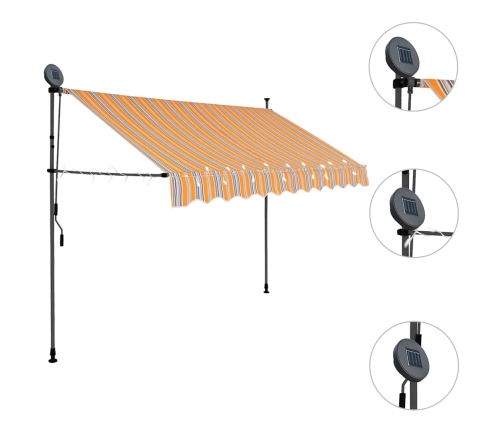 Toldo manual retráctil con LED amarillo y azul 250 cm