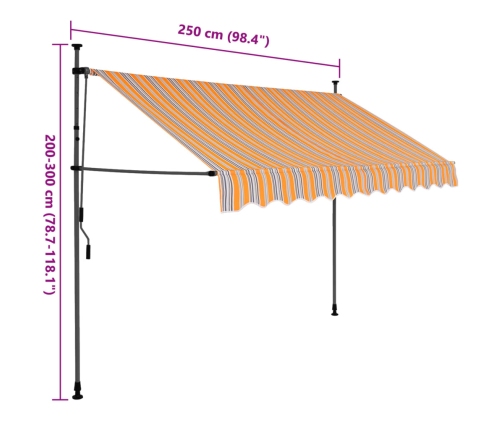 Toldo manual retráctil con LED amarillo y azul 250 cm