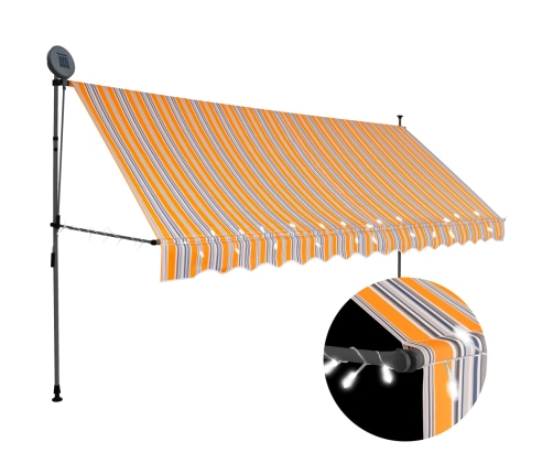 Toldo retráctil manual con LED amarillo y azul 350 cm