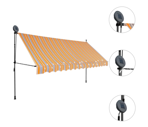 Toldo retráctil manual con LED amarillo y azul 350 cm