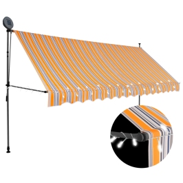 Toldo retráctil manual con LED amarillo y azul 400 cm