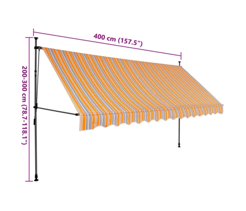 Toldo retráctil manual con LED amarillo y azul 400 cm