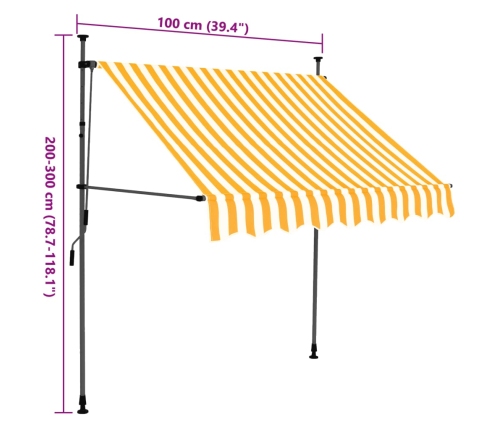 Toldo manual retráctil con LED blanco y naranja 100 cm