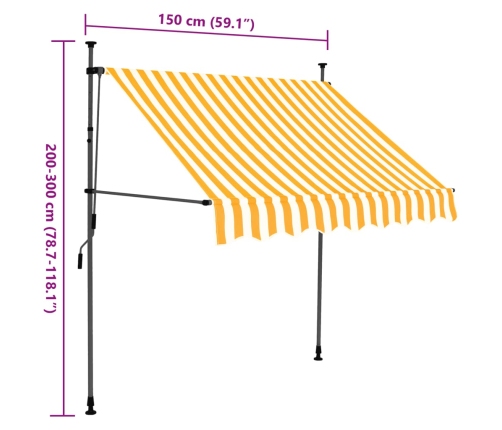 Toldo manual retráctil con LED blanco y naranja 150 cm