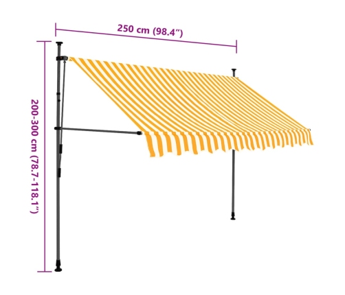 Toldo manual retráctil con LED blanco y naranja 250 cm