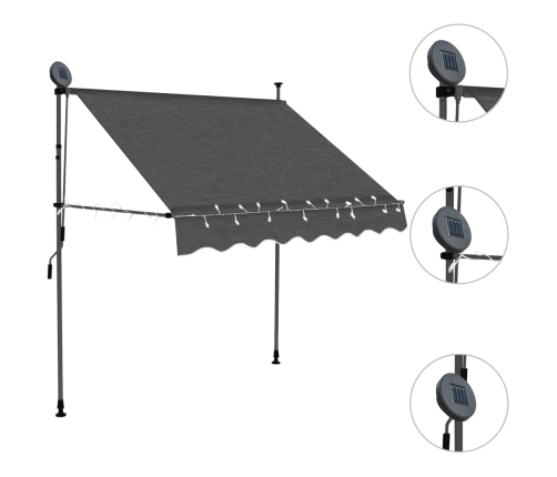 Toldo manual retráctil con LED gris antracita 100 cm