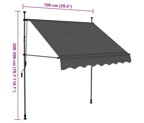 Toldo manual retráctil con LED gris antracita 100 cm