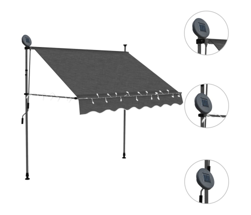 Toldo manual retráctil con LED gris antracita 150 cm