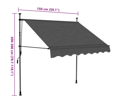 Toldo manual retráctil con LED gris antracita 150 cm