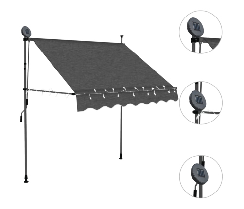 Toldo manual retráctil con LED gris antracita 200 cm