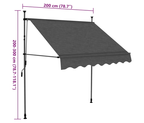 Toldo manual retráctil con LED gris antracita 200 cm