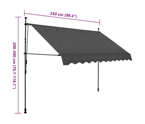 Toldo manual retráctil con LED gris antracita 250 cm