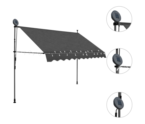 Toldo manual retráctil con LED gris antracita 300 cm