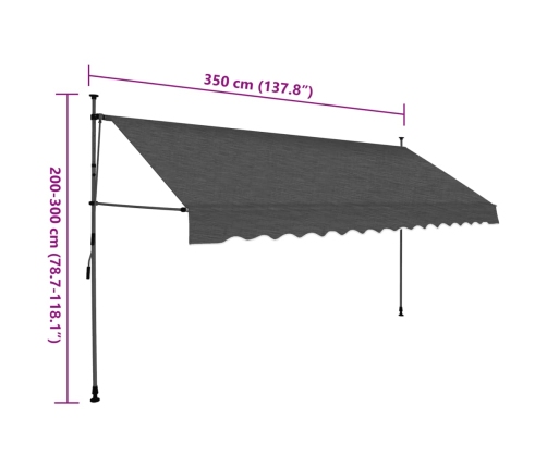 Toldo manual retráctil con LED gris antracita 350 cm