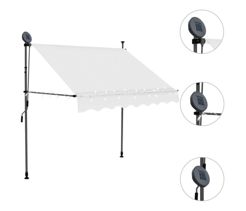 Toldo manual retráctil con LED crema 150 cm