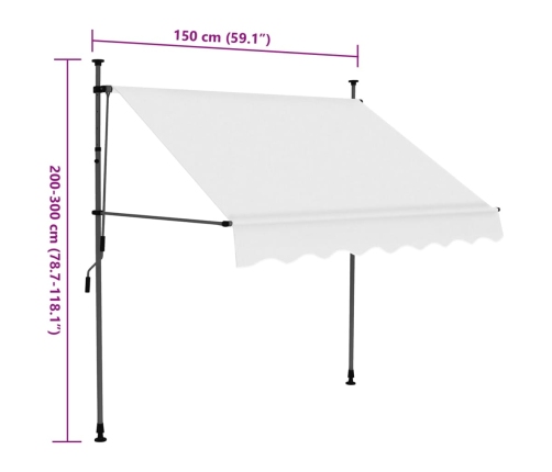 Toldo manual retráctil con LED crema 150 cm