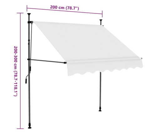 Toldo manual retráctil con LED crema 200 cm