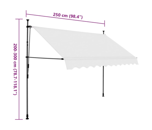 Toldo manual retráctil con LED crema 250 cm