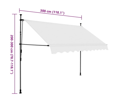 Toldo manual retráctil con LED crema 300 cm