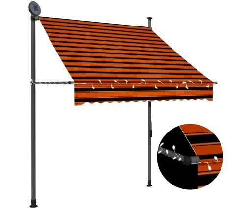 Toldo manual retráctil con LED naranja y marrón 150 cm