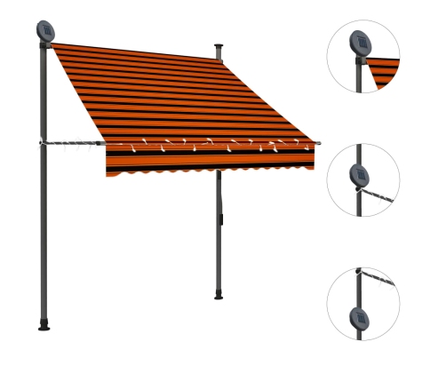 Toldo manual retráctil con LED naranja y marrón 150 cm