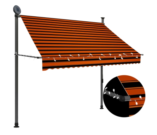 Toldo manual retráctil con LED naranja y marrón 200 cm