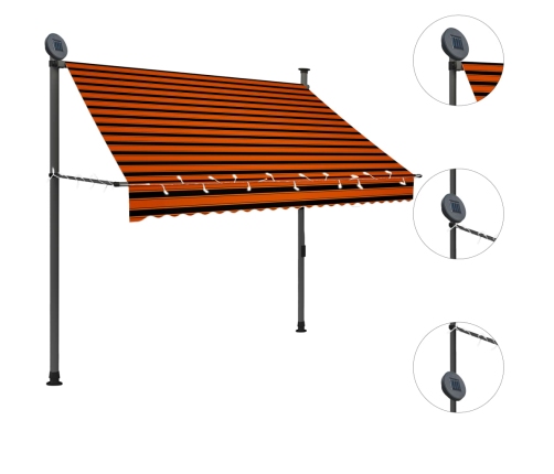 Toldo manual retráctil con LED naranja y marrón 200 cm