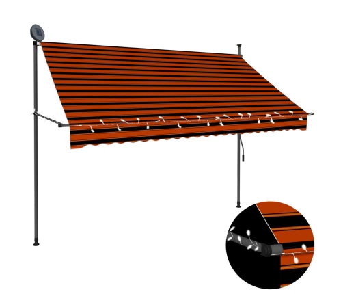 Toldo manual retráctil con LED naranja y marrón 250 cm