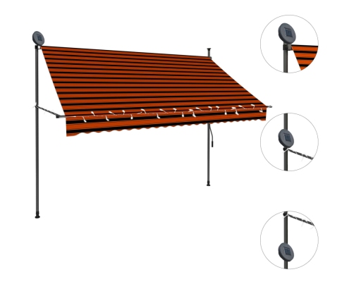 Toldo manual retráctil con LED naranja y marrón 250 cm