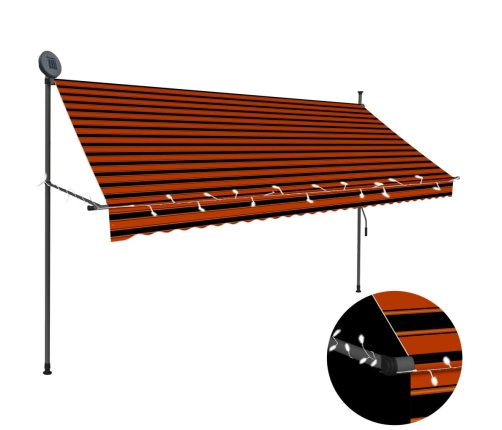 Toldo manual retráctil con LED naranja y marrón 300 cm