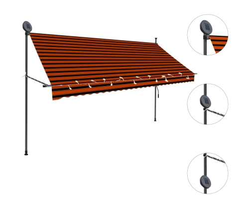 Toldo manual retráctil con LED naranja y marrón 300 cm