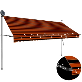 Toldo manual retráctil con LED naranja y marrón 350 cm