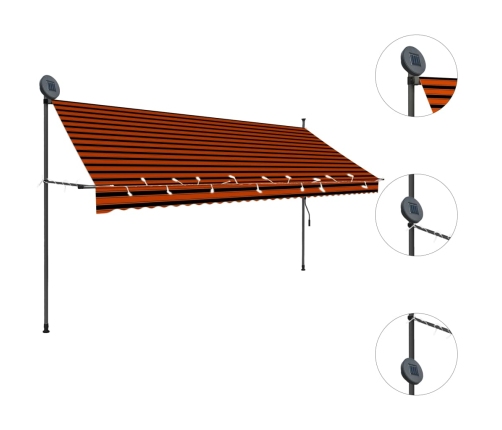 Toldo manual retráctil con LED naranja y marrón 350 cm