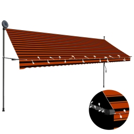 Toldo manual retráctil con LED naranja y marrón 400 cm