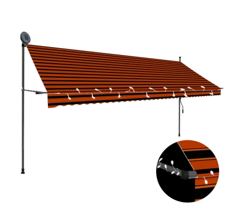 Toldo manual retráctil con LED naranja y marrón 400 cm